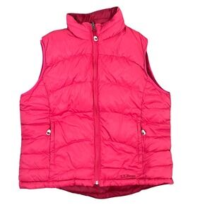 LL Bean Womens Pink Red Reversible Puffer Vest Zip Insulated Goose Down Medium